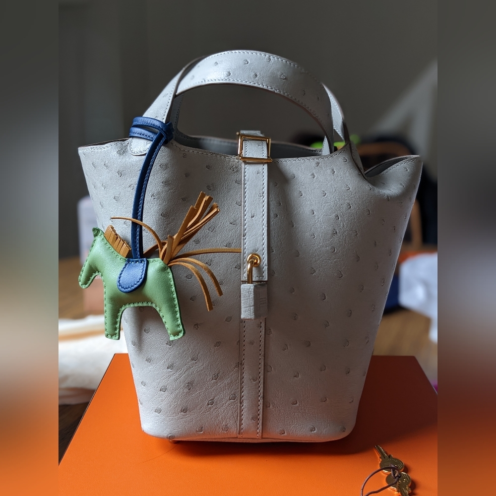 NFS Hermes Ostrich Picotin in Gris Perle